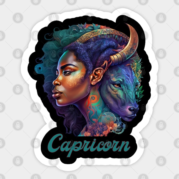 Black Capricorn Zodiac Sign Woman Sticker by SassyElevate2